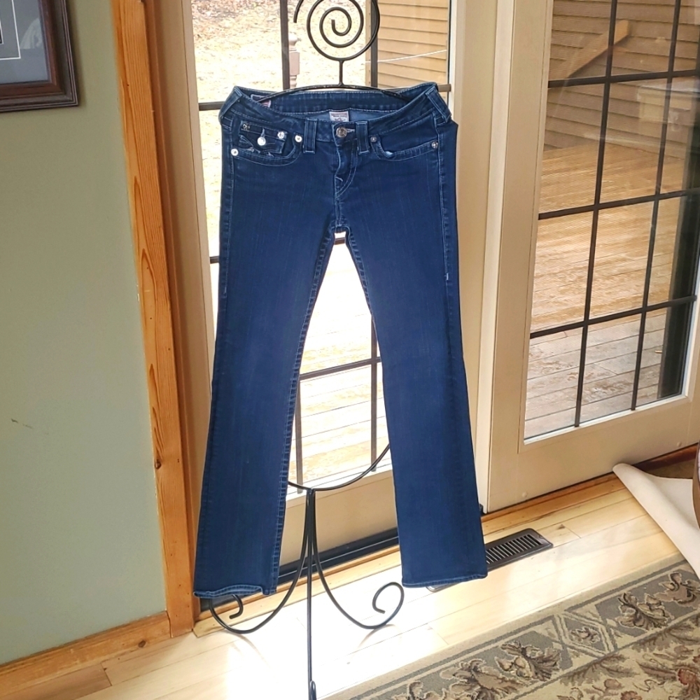True Religion Womens Low Rise Bootcut Jeans Dk Wash Metallic Horseshoe 10-572BU